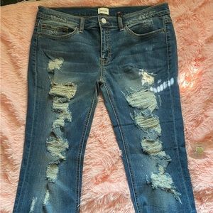 Sneak peak stretch blue distressed cuffed jean